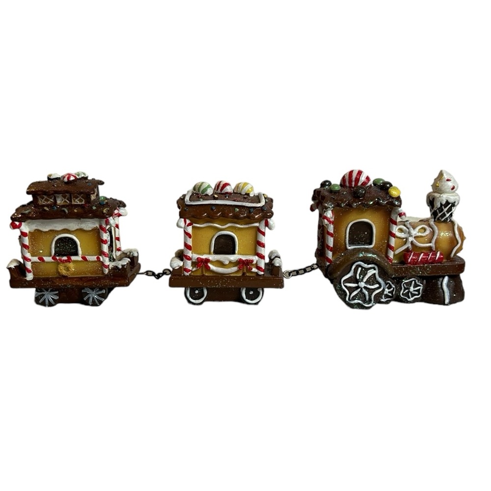 Gingerbread Train Christmas Decor 3 Piece Candy Cane Santa Vintage Holiday Decor